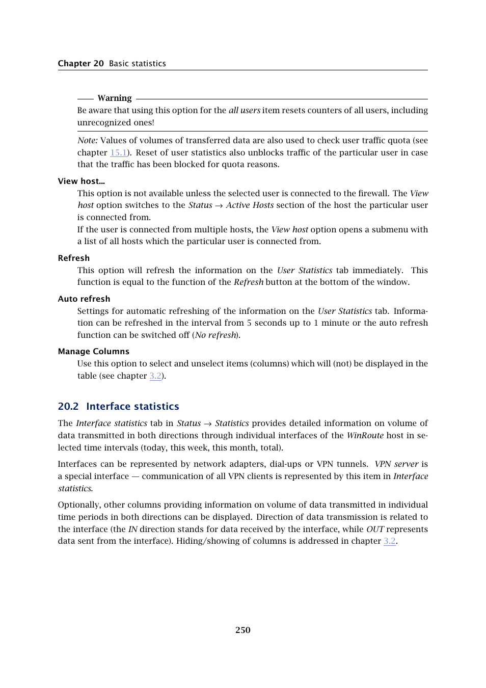 Interface statistics, 2 interface statistics | Kerio Tech KERIO WINROUTE FIREWALL 6 User Manual | Page 250 / 368