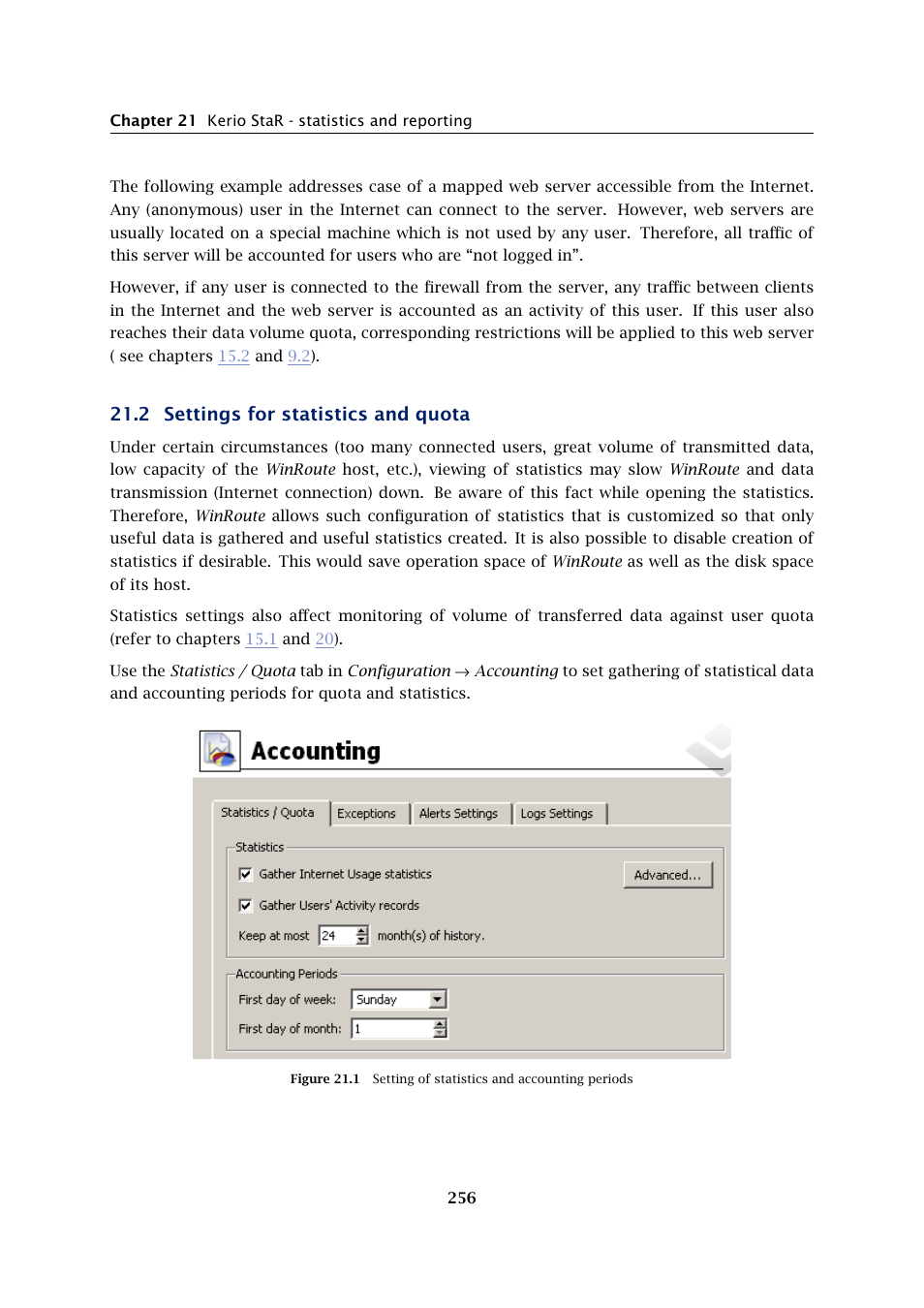 Settings for statistics and quota, 2 settings for statistics and quota | Kerio Tech KERIO WINROUTE FIREWALL 6 User Manual | Page 256 / 368