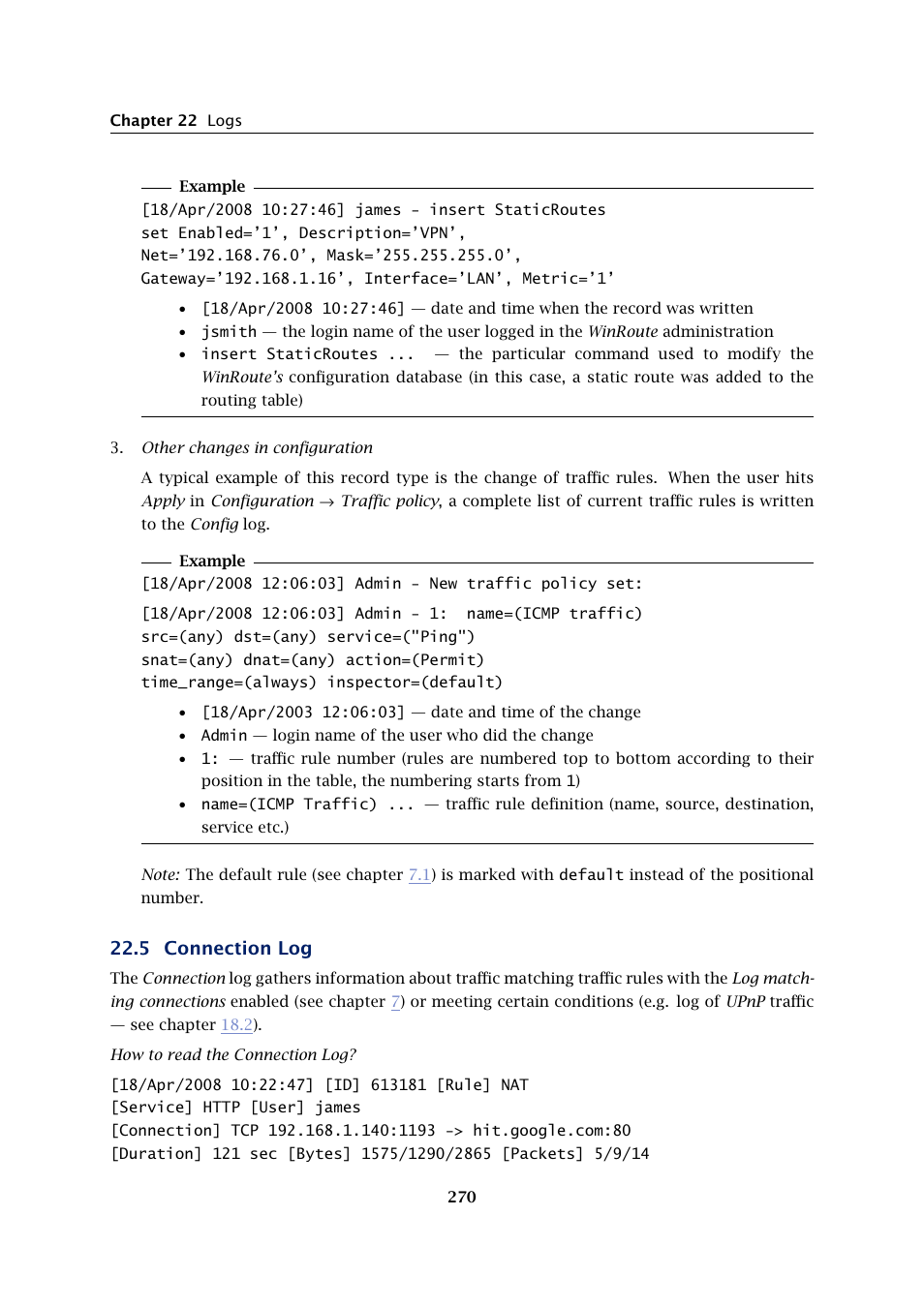 Connection log, 5 connection log | Kerio Tech KERIO WINROUTE FIREWALL 6 User Manual | Page 270 / 368