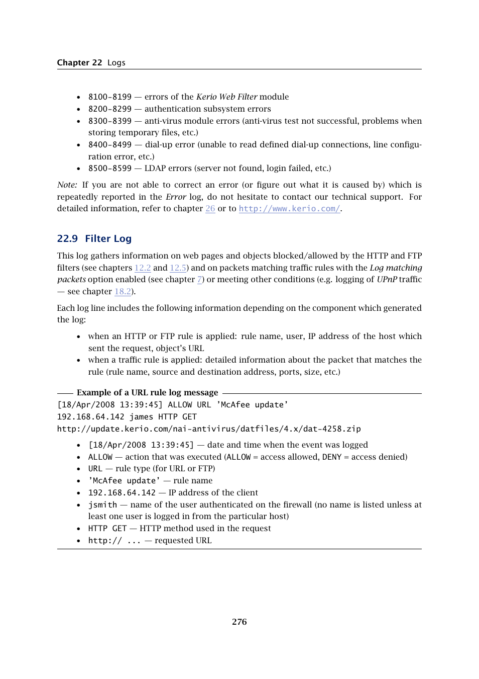 Filter log, 9 filter log | Kerio Tech KERIO WINROUTE FIREWALL 6 User Manual | Page 276 / 368