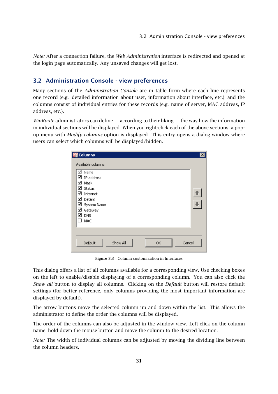 Administration console - view preferences, 2 administration console - view preferences | Kerio Tech KERIO WINROUTE FIREWALL 6 User Manual | Page 31 / 368