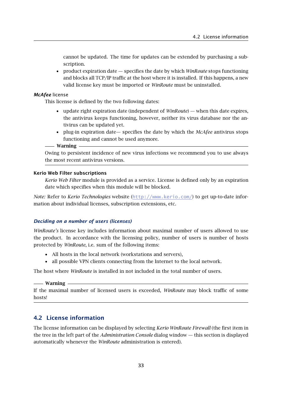 License information, 2 license information | Kerio Tech KERIO WINROUTE FIREWALL 6 User Manual | Page 33 / 368