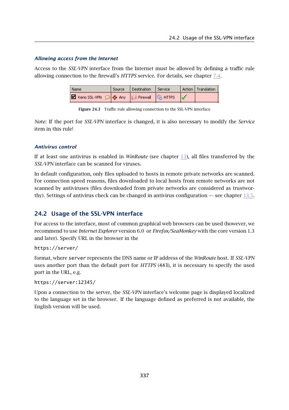Usage of the ssl-vpn interface, 2 usage of the ssl-vpn interface | Kerio Tech KERIO WINROUTE FIREWALL 6 User Manual | Page 337 / 368