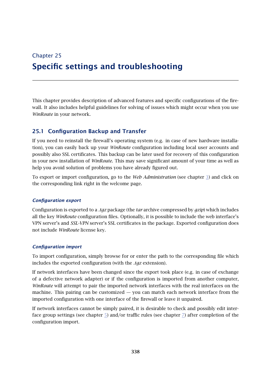 Specific settings and troubleshooting, Configuration backup and transfer | Kerio Tech KERIO WINROUTE FIREWALL 6 User Manual | Page 338 / 368