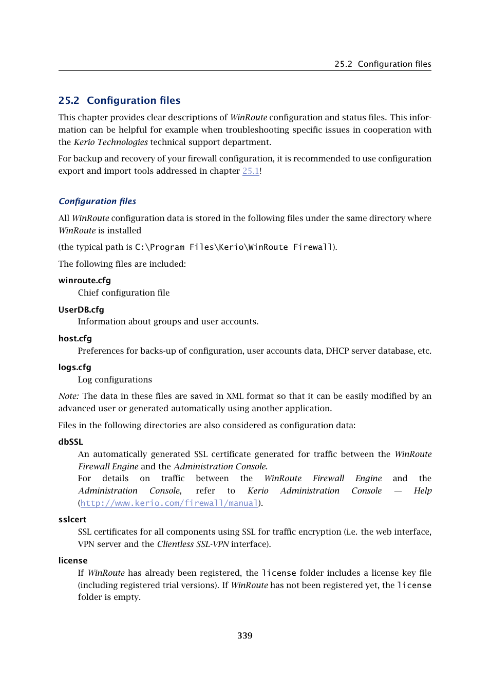 Configuration files, 2 configuration files | Kerio Tech KERIO WINROUTE FIREWALL 6 User Manual | Page 339 / 368