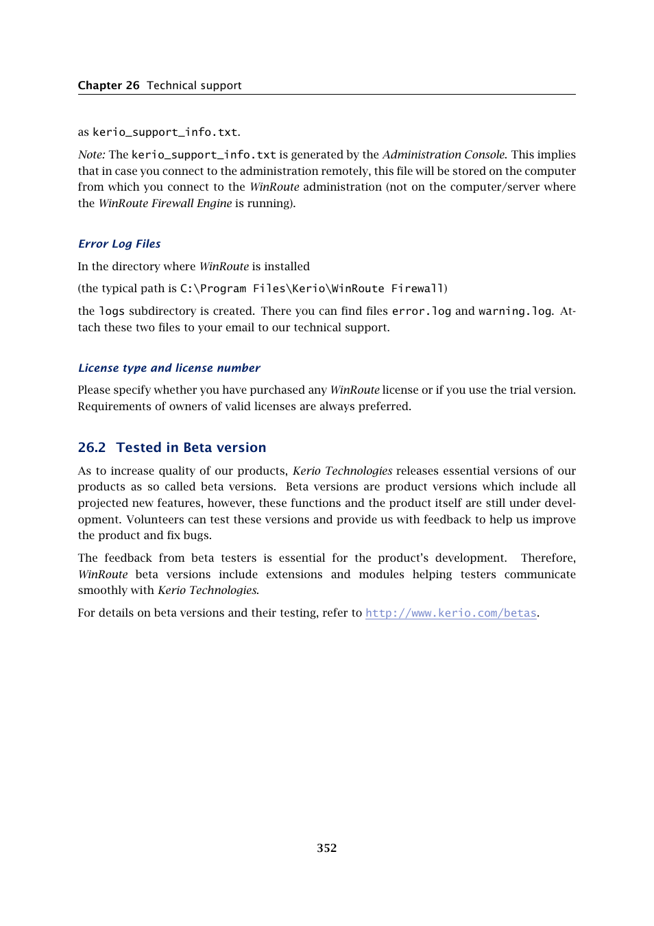 Tested in beta version, 2 tested in beta version | Kerio Tech KERIO WINROUTE FIREWALL 6 User Manual | Page 352 / 368