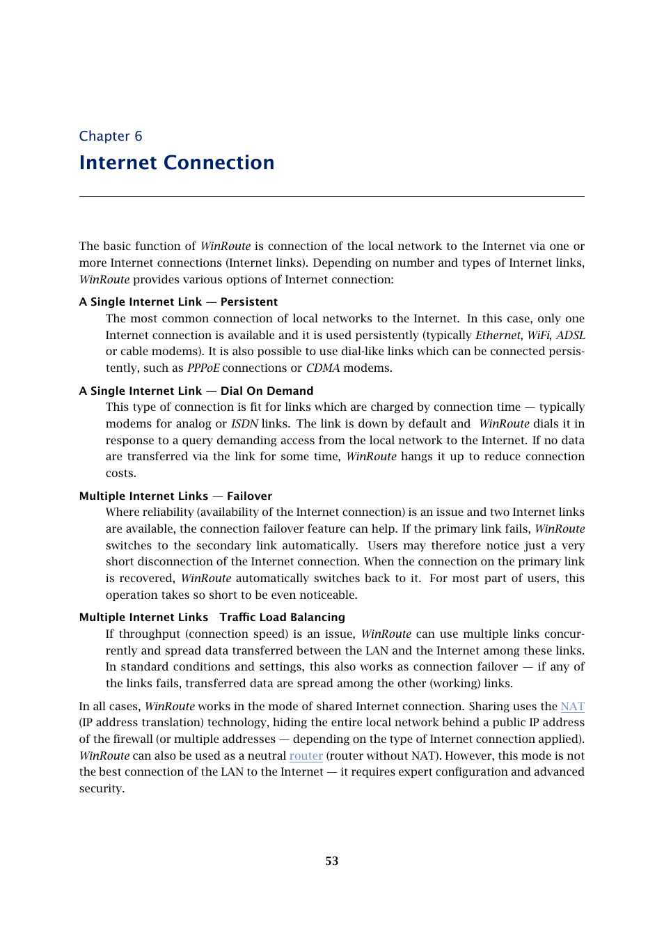 Internet connection, Chapter 6 | Kerio Tech KERIO WINROUTE FIREWALL 6 User Manual | Page 53 / 368