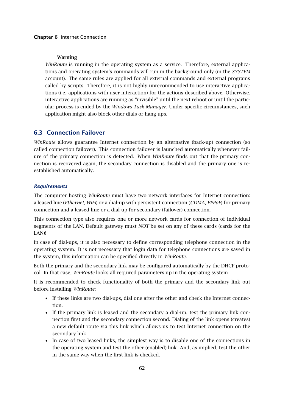 Connection failover, 3 connection failover | Kerio Tech KERIO WINROUTE FIREWALL 6 User Manual | Page 62 / 368