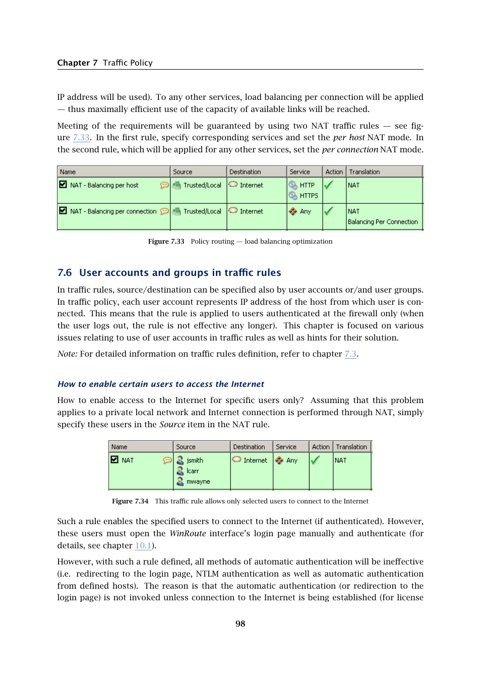 User accounts and groups in traffic rules, 6 user accounts and groups in traffic rules | Kerio Tech KERIO WINROUTE FIREWALL 6 User Manual | Page 98 / 368