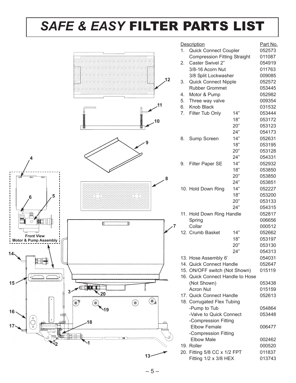 Safe & easy filter parts list | Keating Of Chicago Safe and Easy Filter User Manual | Page 7 / 12