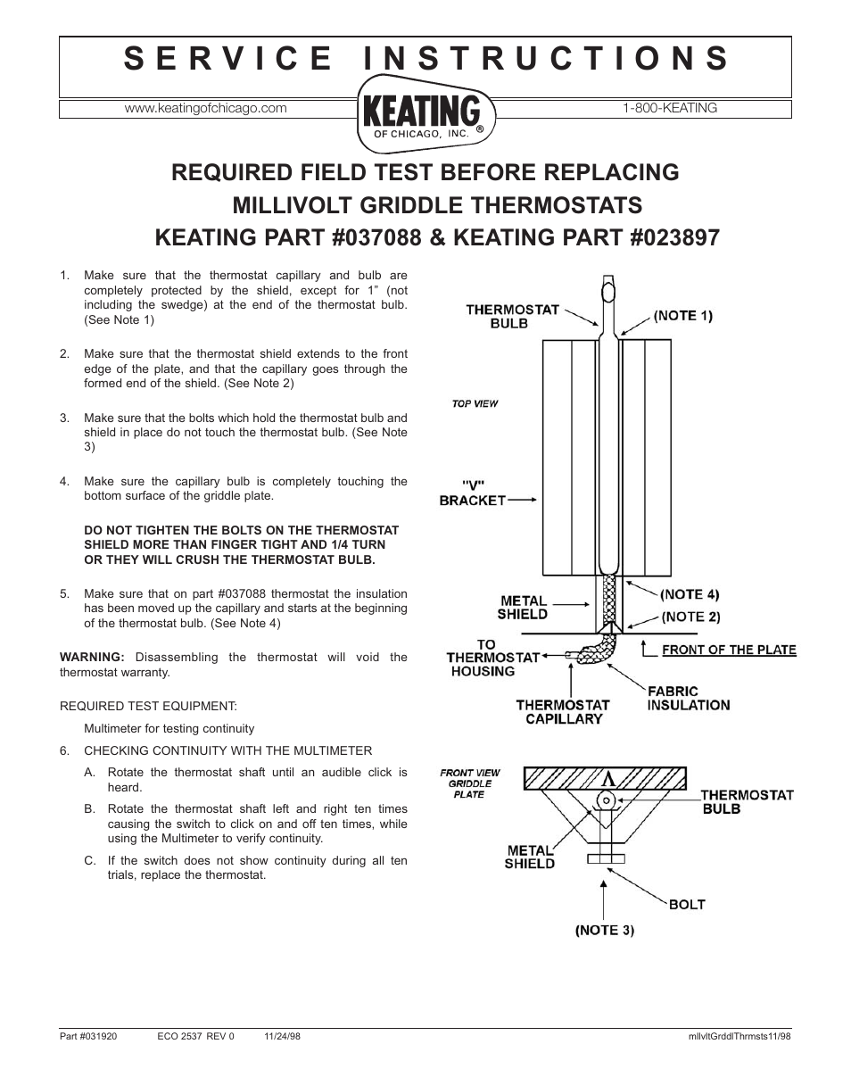 Keating Of Chicago 023897 User Manual | 1 page