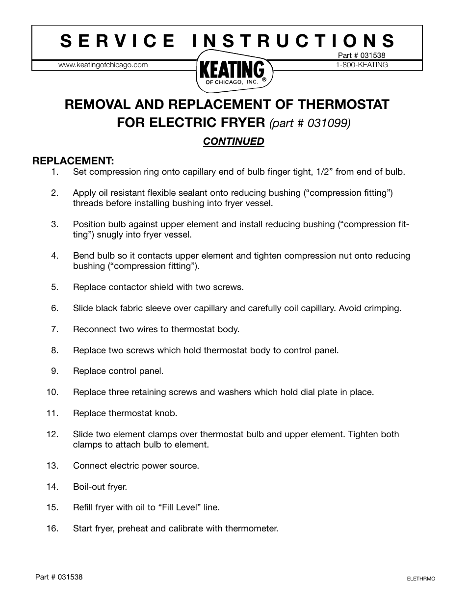 Keating Of Chicago Electric Fryer User Manual | Page 2 / 2