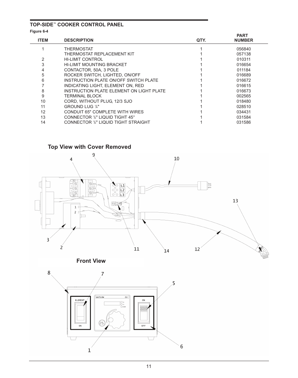 Top view with cover removed front view | Keating Of Chicago Top-Side Cooker 028951 User Manual | Page 14 / 18