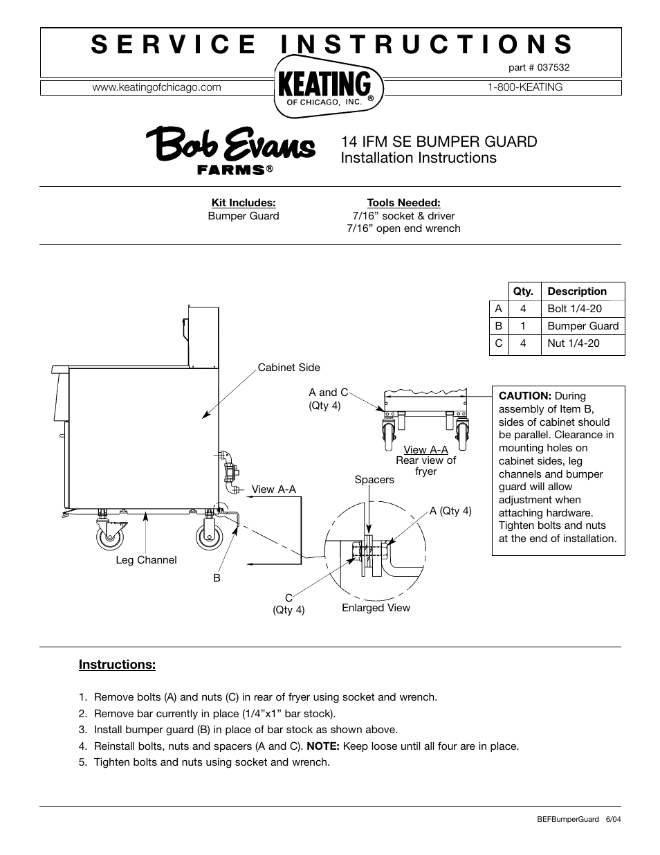 Keating Of Chicago Bumper Guard 14 IFM SE User Manual | 1 page