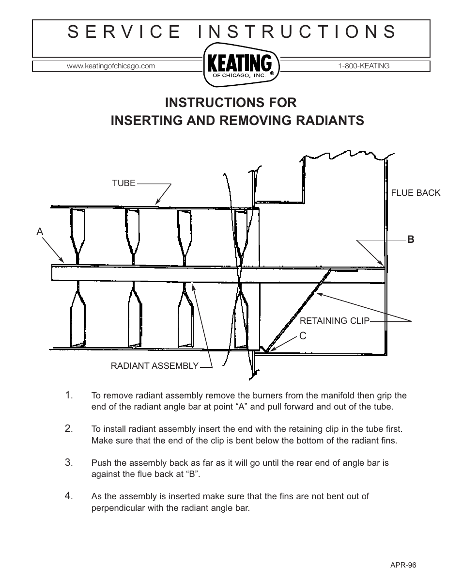 Keating Of Chicago APR-96 User Manual | 1 page