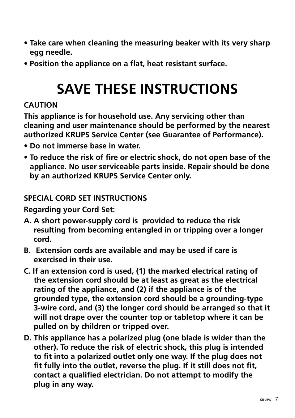Save these instructions | Krups egg boiler F230 User Manual | Page 2 / 5
