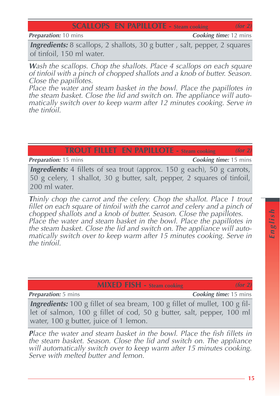 Scallops en papillote, Trout fillet en papillote, Mixed fish | Krups Automatic Rice Cooker 3.21 3.21 User Manual | Page 13 / 60