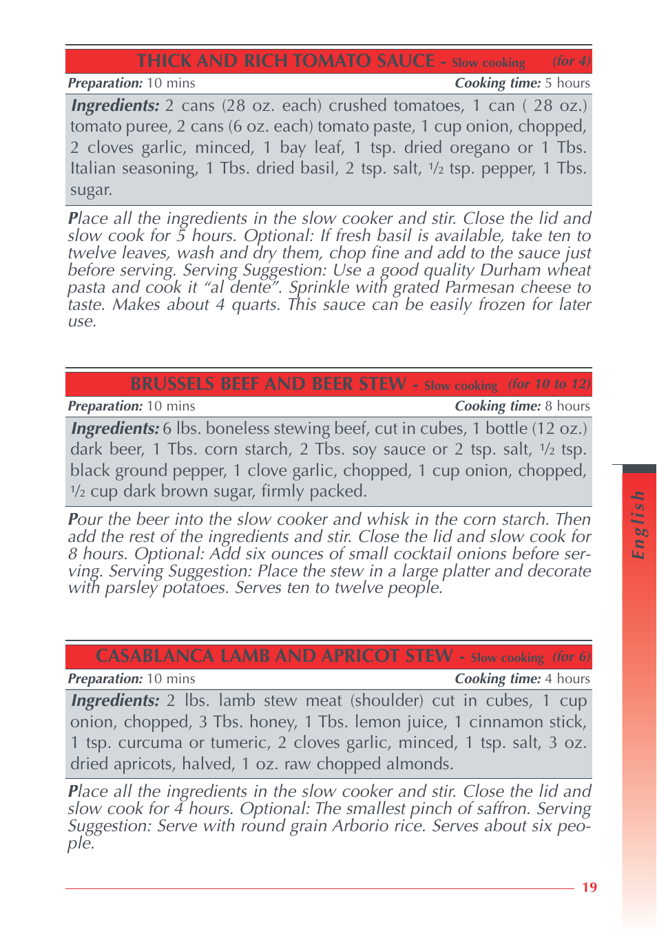 Thick and rich tomato sauce, Brussels beef and beer stew, Casablanca lamb and apricot stew | Krups Automatic Rice Cooker 3.21 3.21 User Manual | Page 17 / 60