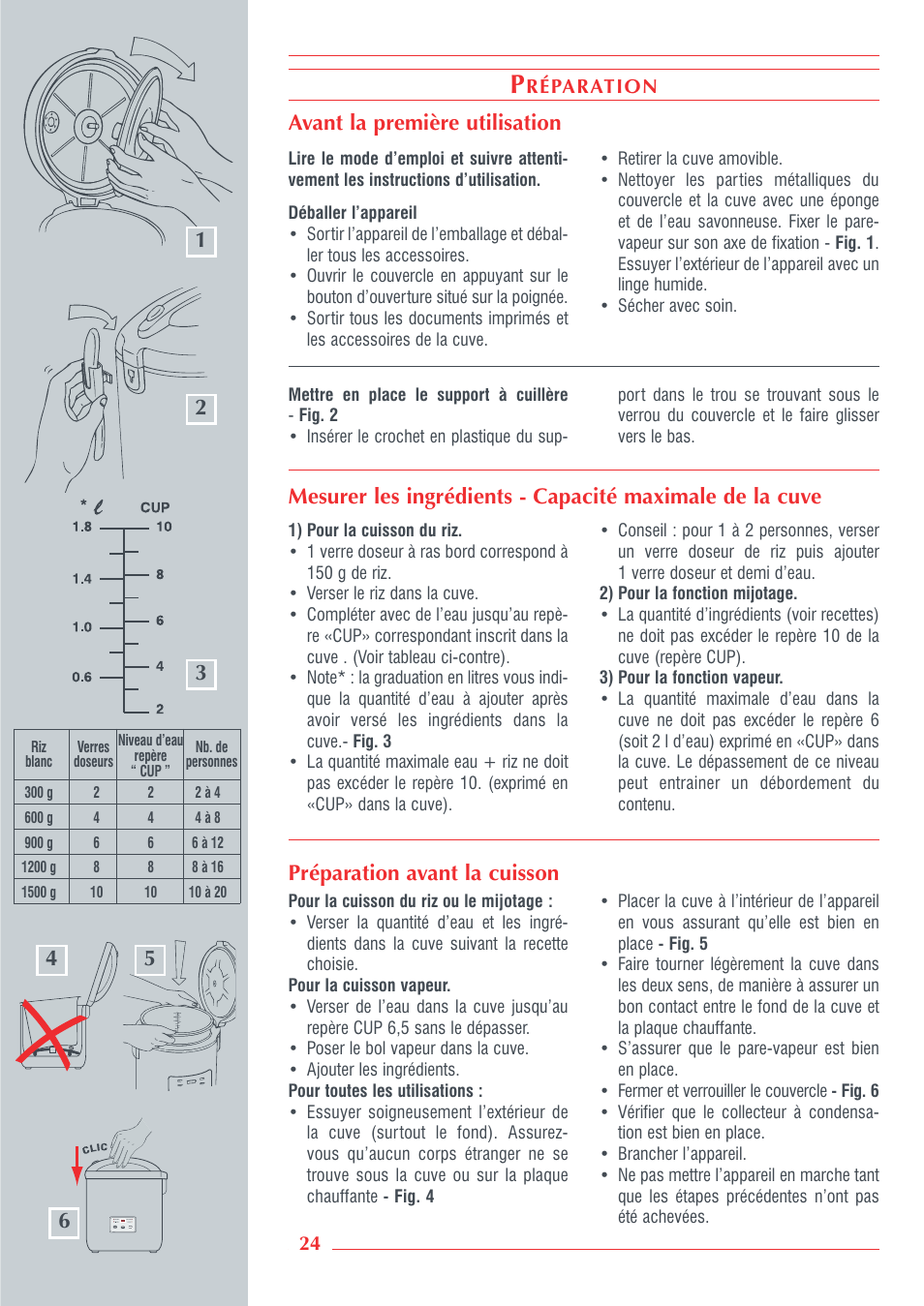 45 ▲ ▲ préparation avant la cuisson 6 | Krups Automatic Rice Cooker 3.21 3.21 User Manual | Page 22 / 60