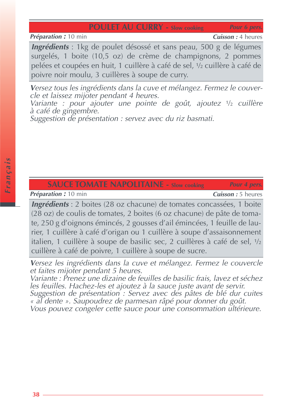 Poulet au curry, Sauce tomate napolitaine | Krups Automatic Rice Cooker 3.21 3.21 User Manual | Page 36 / 60