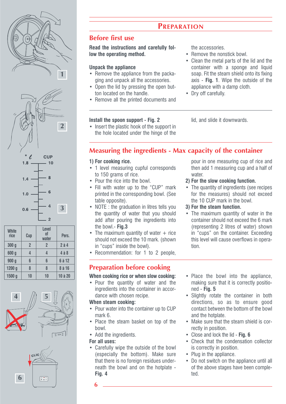 45 ▲ ▲ preparation before cooking 6 | Krups Automatic Rice Cooker 3.21 3.21 User Manual | Page 4 / 60