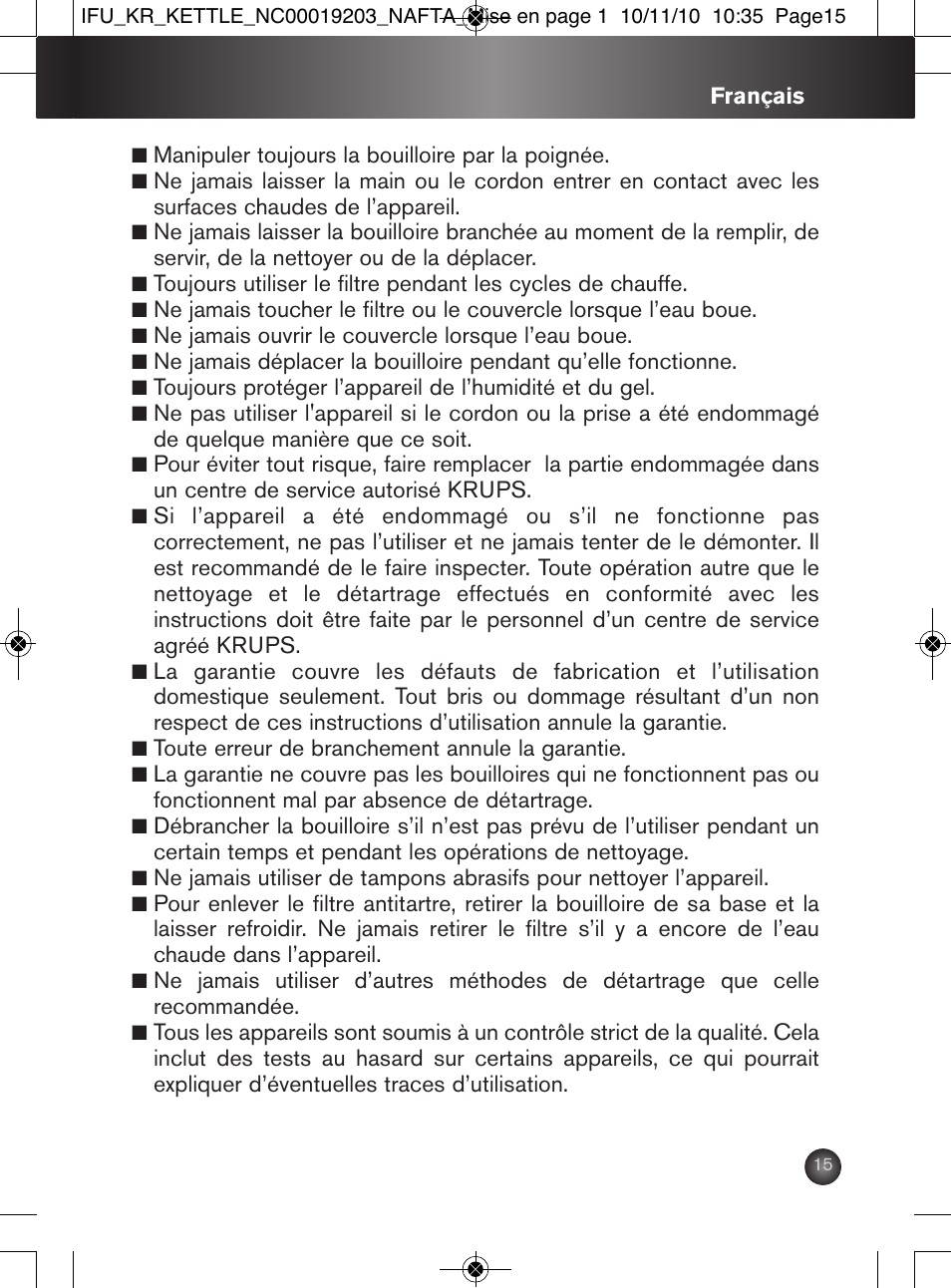 Krups BW600 User Manual | Page 15 / 36