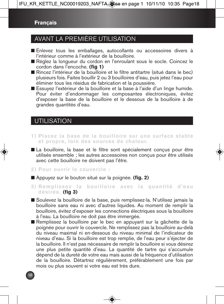 Avant la première utilisation, Utilisation | Krups BW600 User Manual | Page 18 / 36