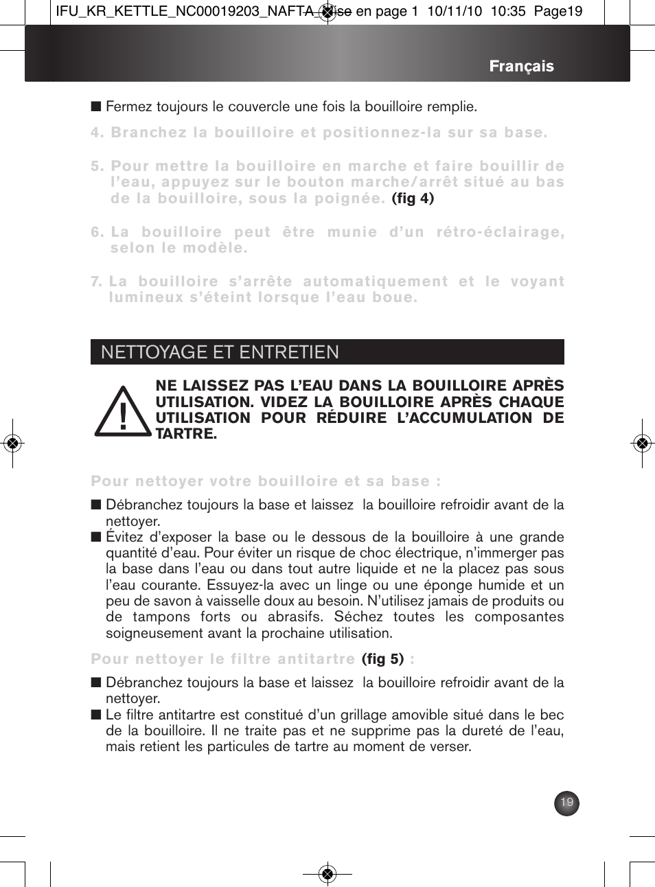 Nettoyage et entretien | Krups BW600 User Manual | Page 19 / 36