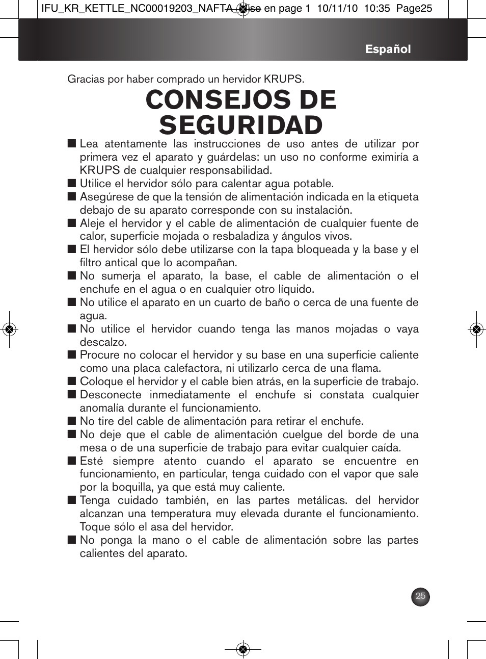Consejos de seguridad | Krups BW600 User Manual | Page 25 / 36