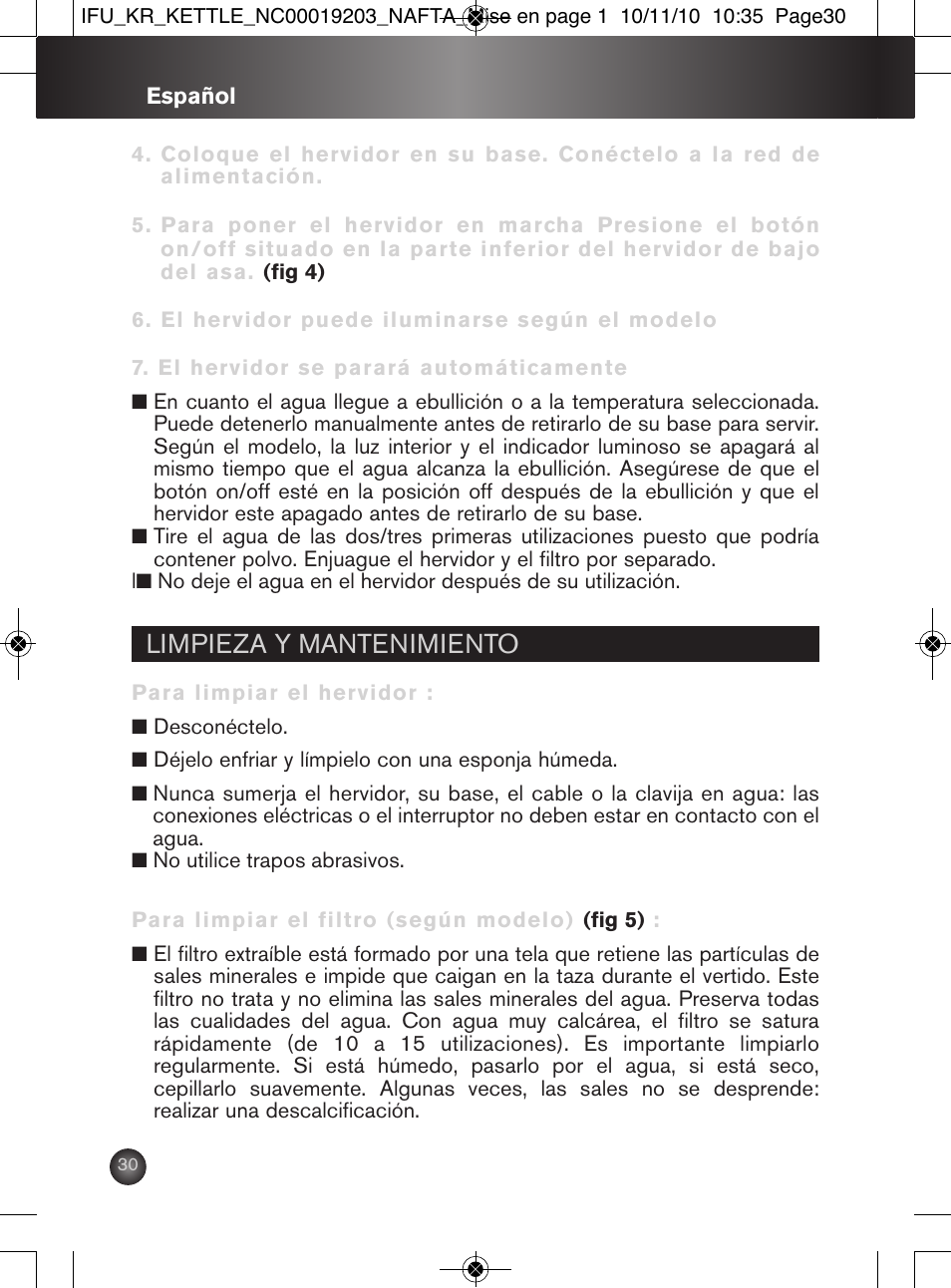 Limpieza y mantenimiento | Krups BW600 User Manual | Page 30 / 36