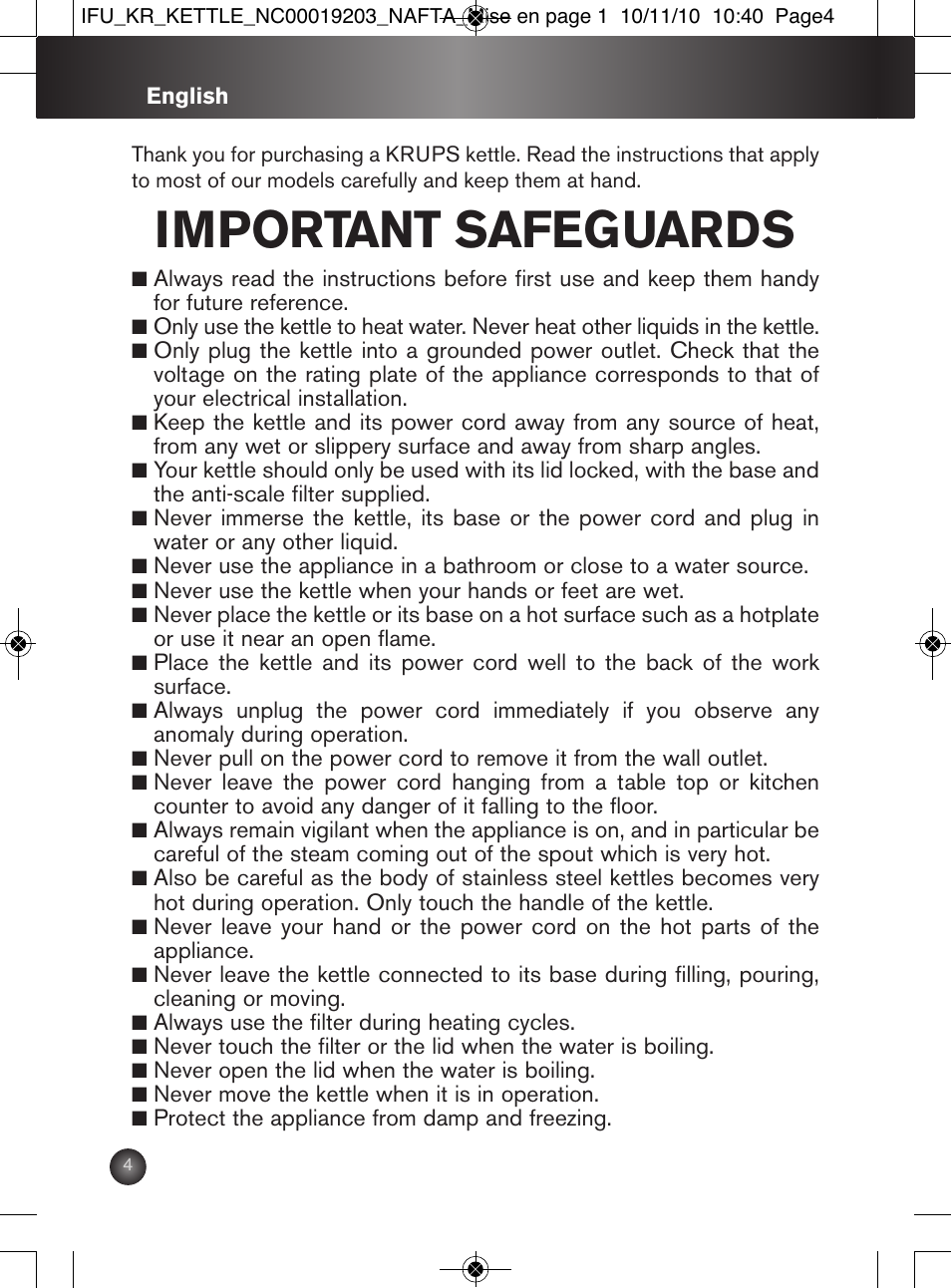 Important safeguards | Krups BW600 User Manual | Page 4 / 36