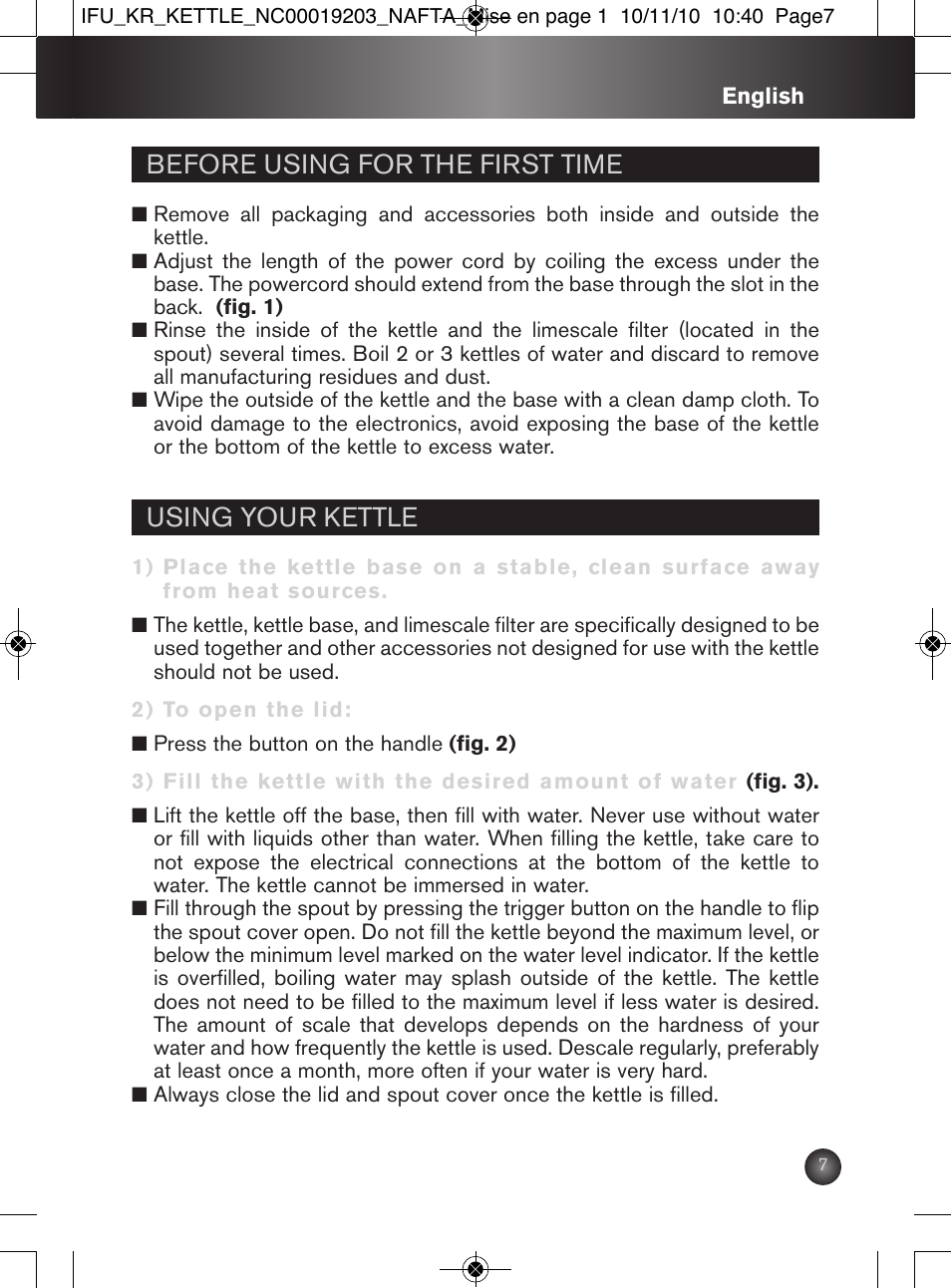Before using for the first time, Using your kettle | Krups BW600 User Manual | Page 7 / 36