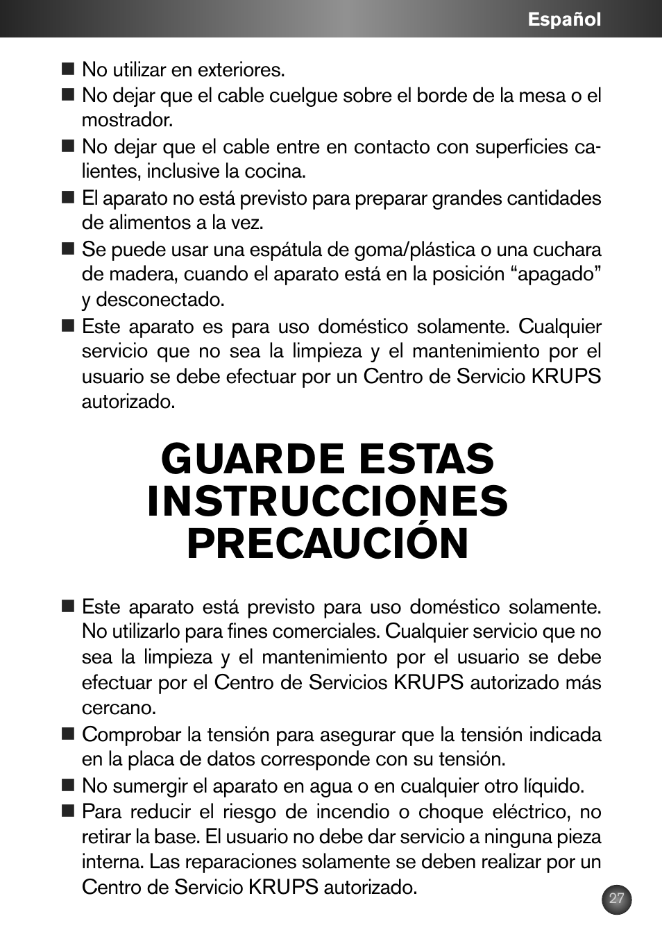 Guarde estas instrucciones precaución | Krups ZX7000 User Manual | Page 26 / 34