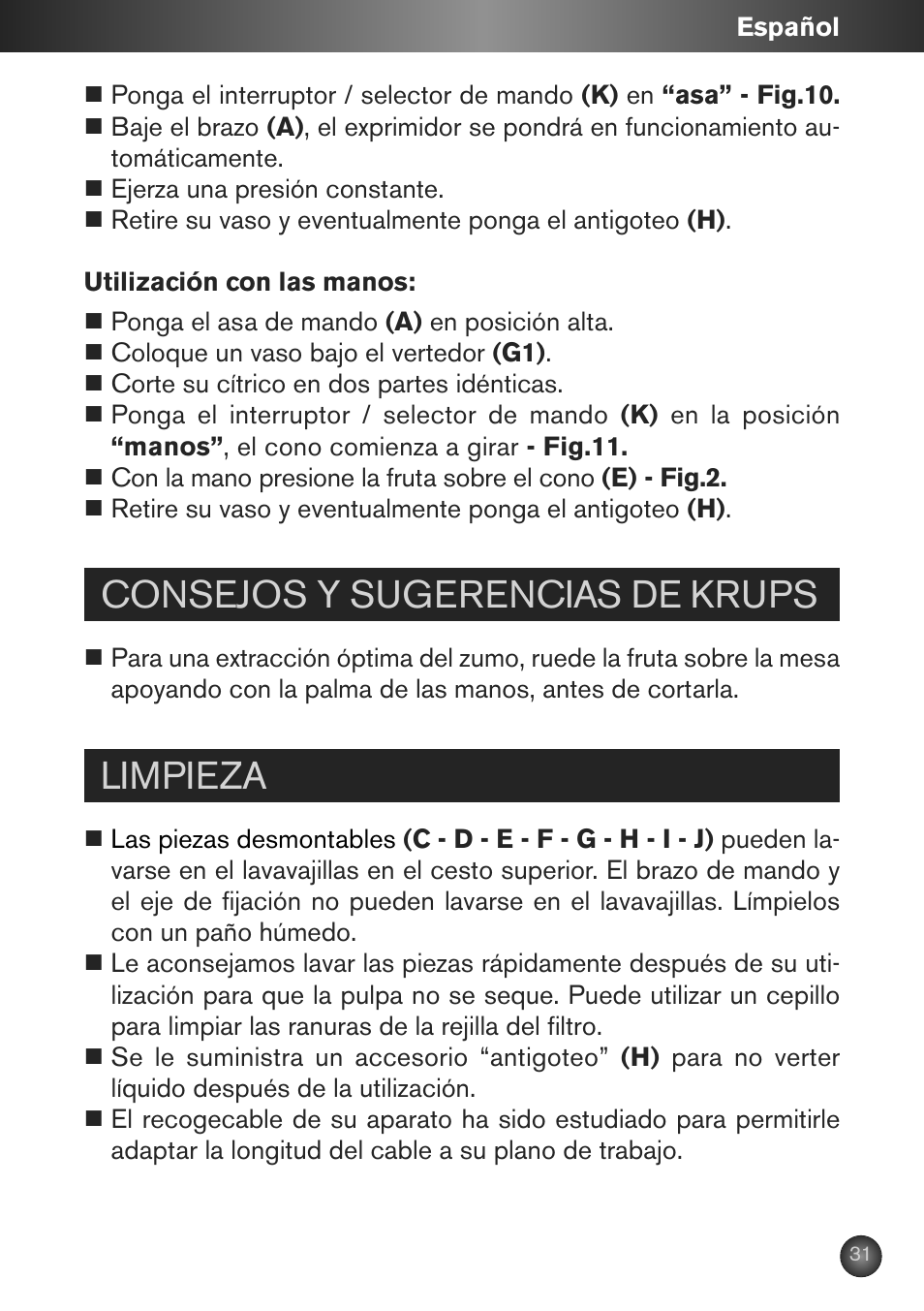 Consejos y sugerencias de krups, Limpieza | Krups ZX7000 User Manual | Page 30 / 34