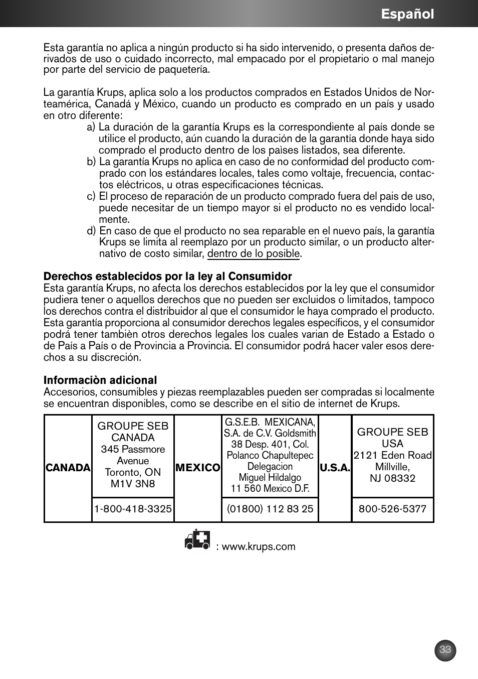 Español | Krups ZX7000 User Manual | Page 32 / 34