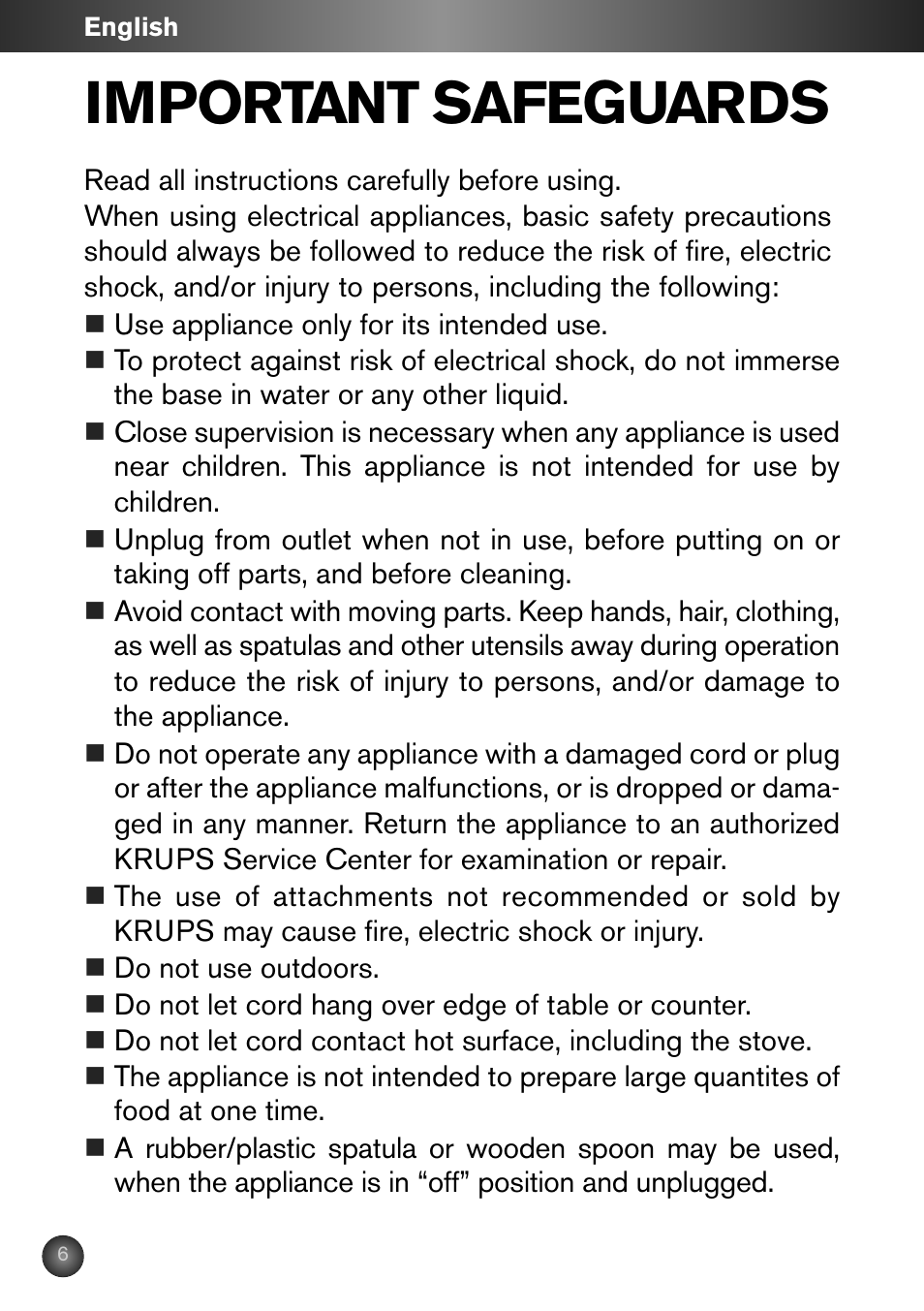 Important safeguards | Krups ZX7000 User Manual | Page 5 / 34