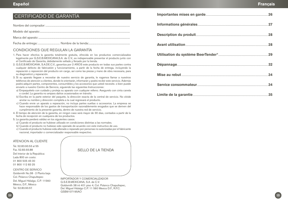 Certificado de garantía | Krups BEERTENDER VB2158 User Manual | Page 15 / 21