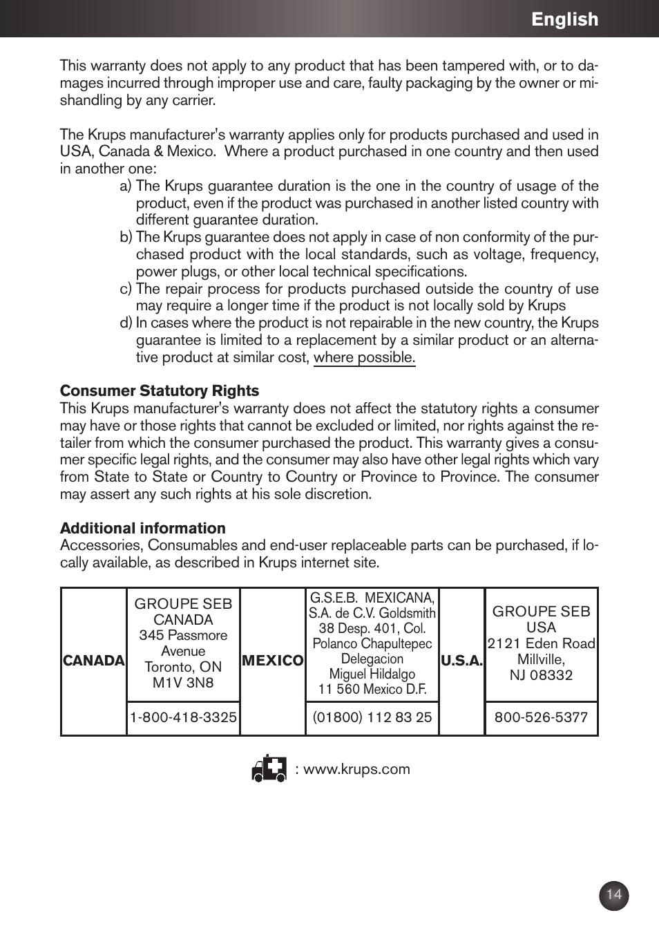 English | Krups KB790 User Manual | Page 17 / 50