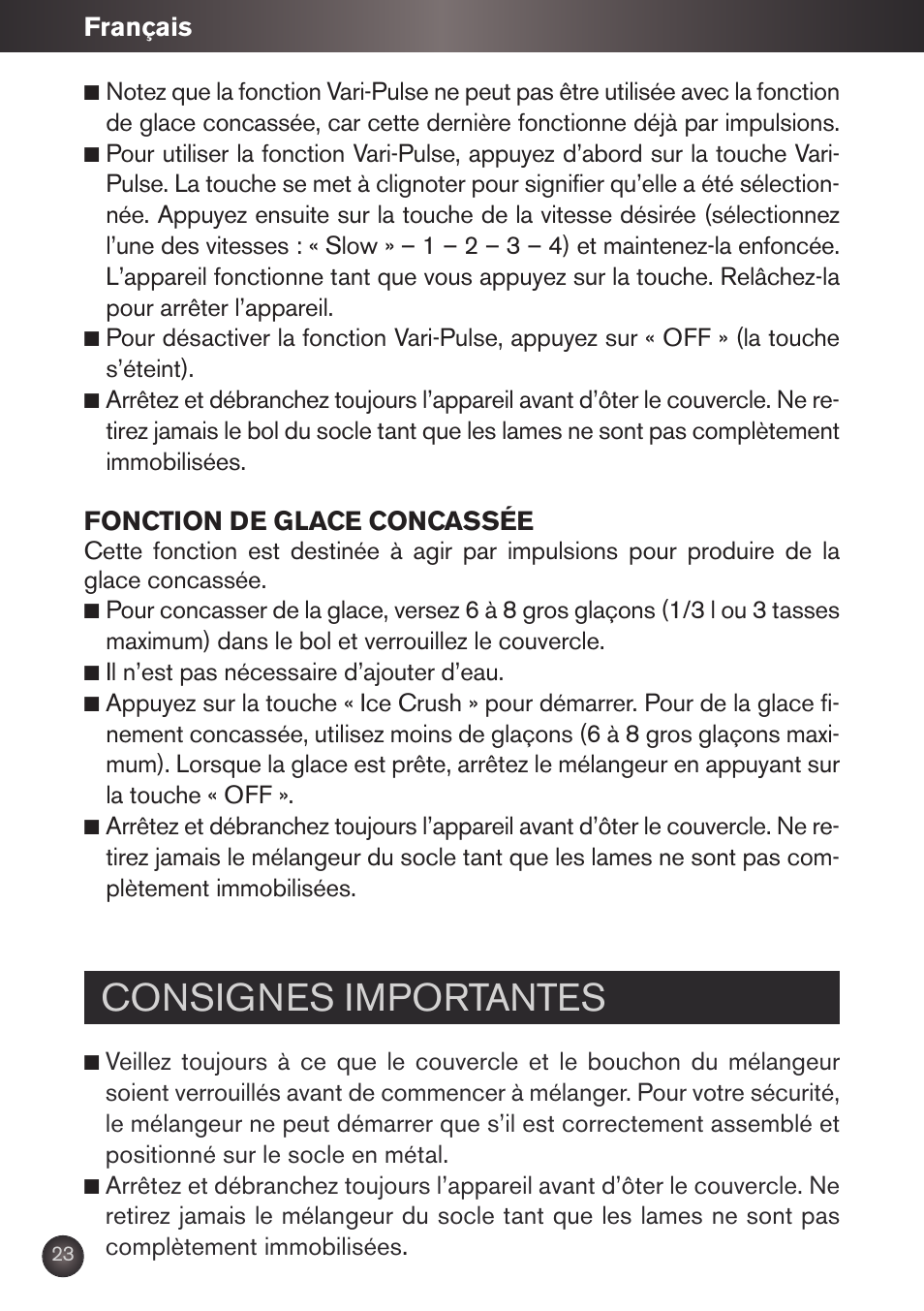Consignes importantes | Krups KB790 User Manual | Page 26 / 50