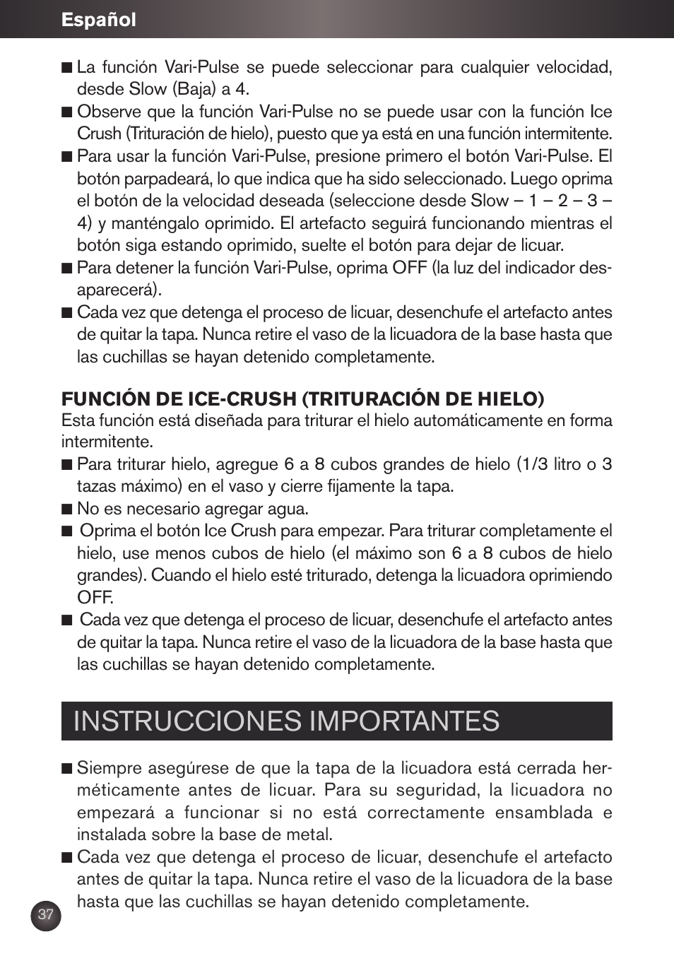 Instrucciones importantes | Krups KB790 User Manual | Page 40 / 50