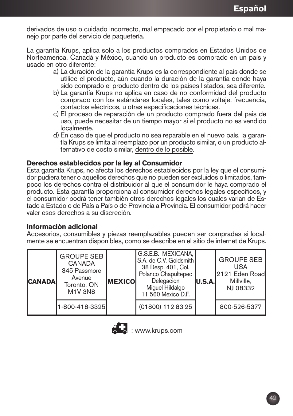 Español | Krups KB790 User Manual | Page 45 / 50