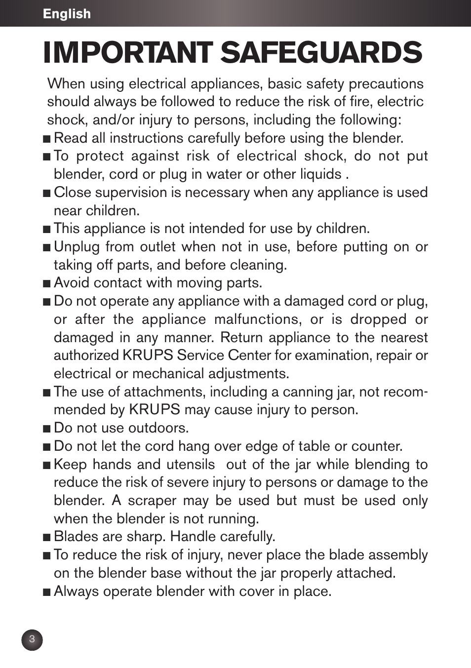 Important safeguards | Krups KB790 User Manual | Page 6 / 50