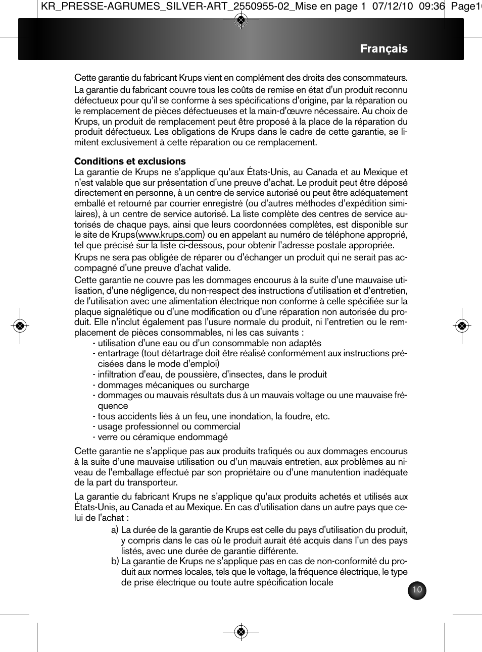 Français | Krups 2550955-02 User Manual | Page 11 / 18