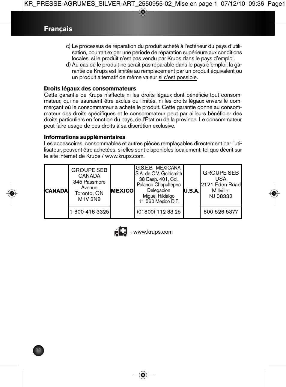 Français | Krups 2550955-02 User Manual | Page 12 / 18