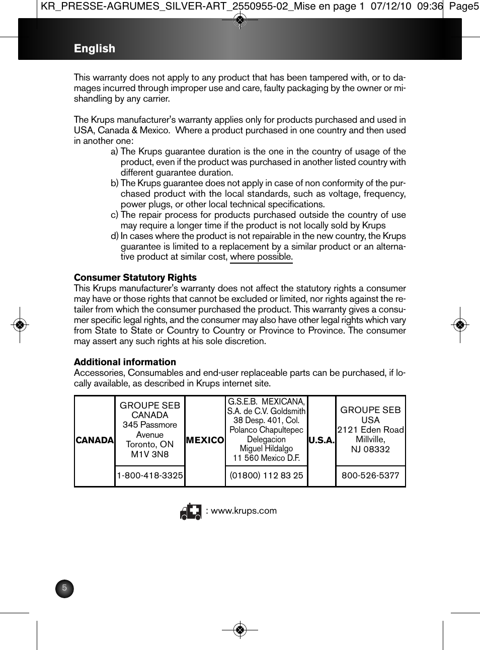 English | Krups 2550955-02 User Manual | Page 6 / 18