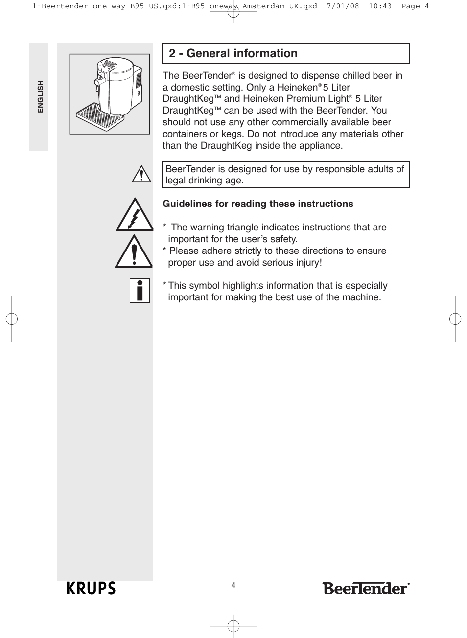 2 - general information | Krups Beertender B95 User Manual | Page 4 / 20