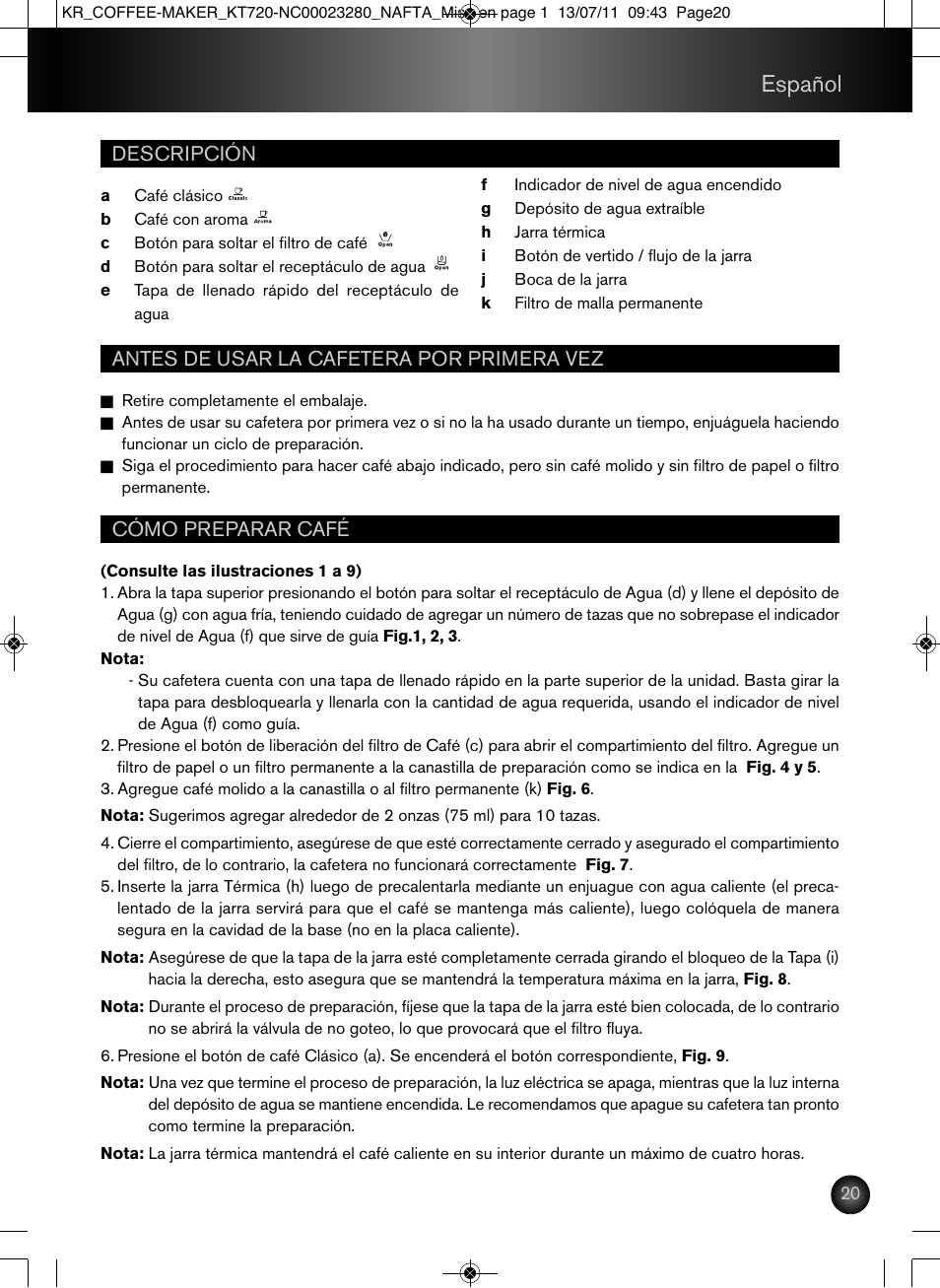 Español, Cómo preparar café | Krups Coffee Maker NC00023280 User Manual | Page 21 / 26