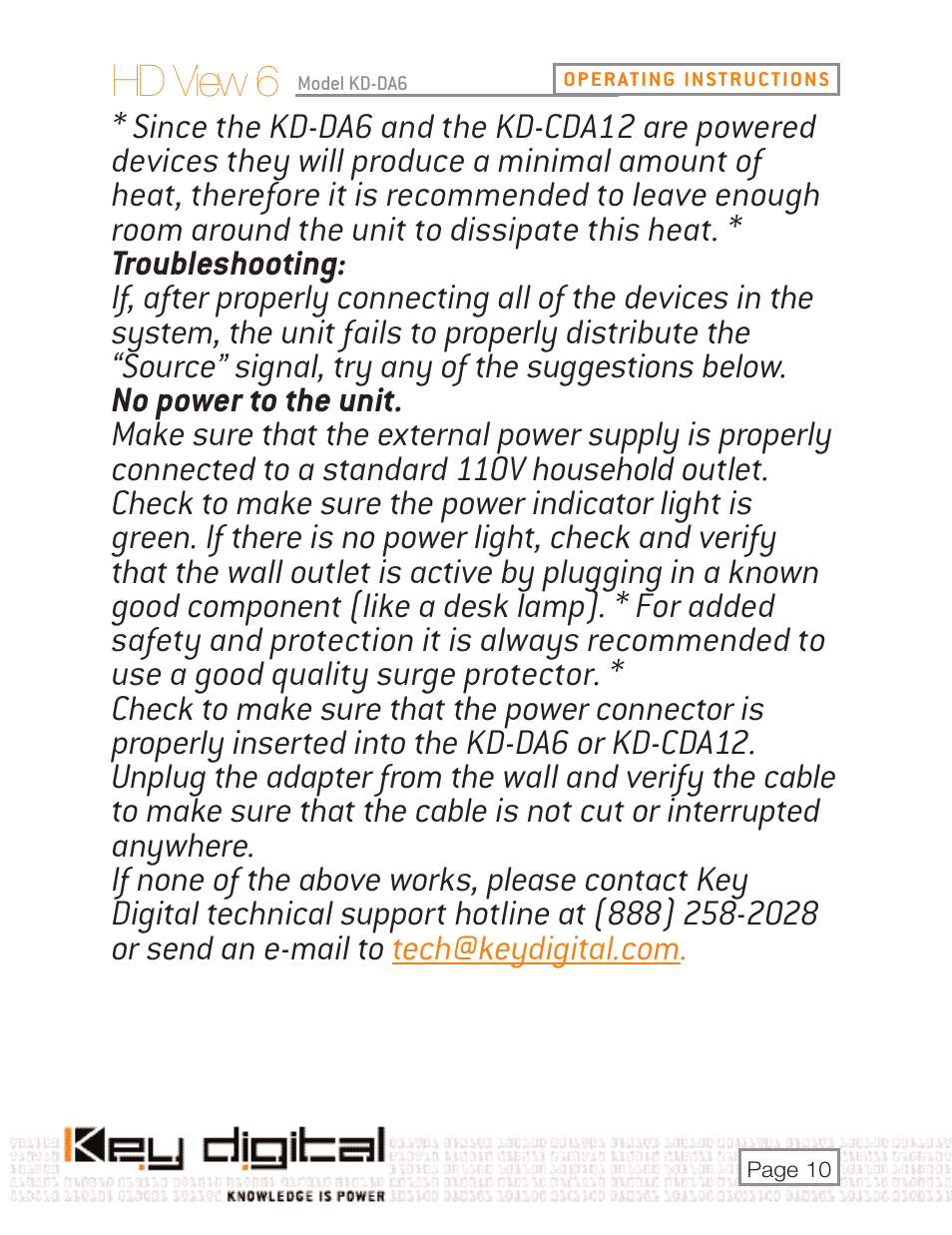 Hd view 6 | Key Digital KD-DA6 User Manual | Page 10 / 16