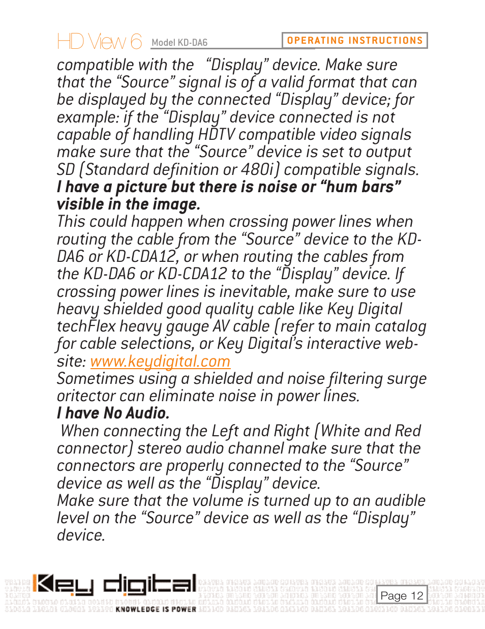 Hd view 6 | Key Digital KD-DA6 User Manual | Page 12 / 16