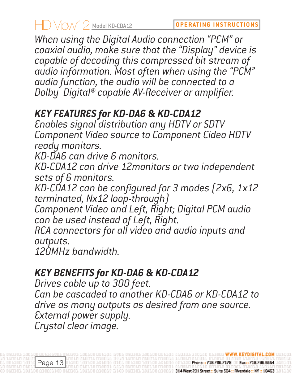 Hd view12 | Key Digital KD-DA6 User Manual | Page 13 / 16